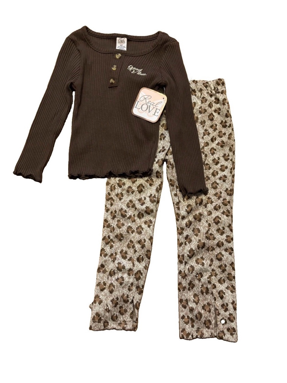 Real Love Little Girls 2-Piece ‘Good Vibes’ Long Sleeve Top & Leggings Set - 3T